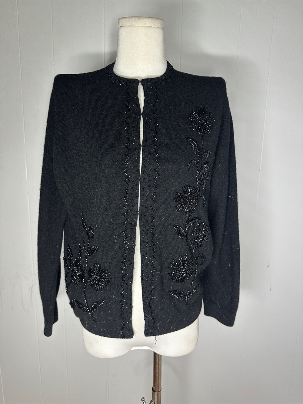 Vintage 50s Macys Beaded Angora Lambswool Cardigan